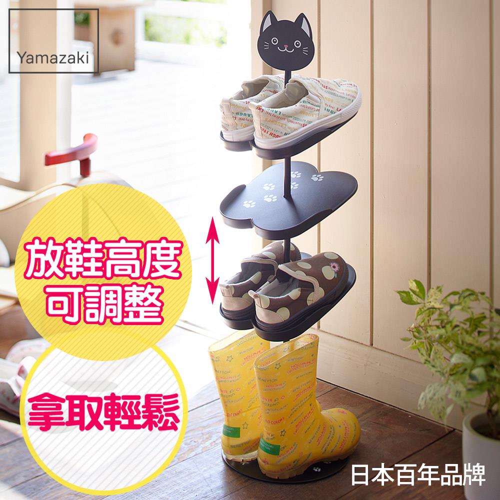 日本山崎KIDS可愛動物兒童鞋架-貓(黑)/鞋架/鞋櫃/鞋子收納/脫鞋架/層架