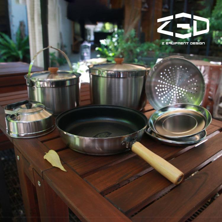 ZED 戶外不鏽鋼鍋具組II L ZBACK0304 / 城市綠洲 (304不銹鋼、三層式鍋面、鑽石塗層、附贈收納袋)