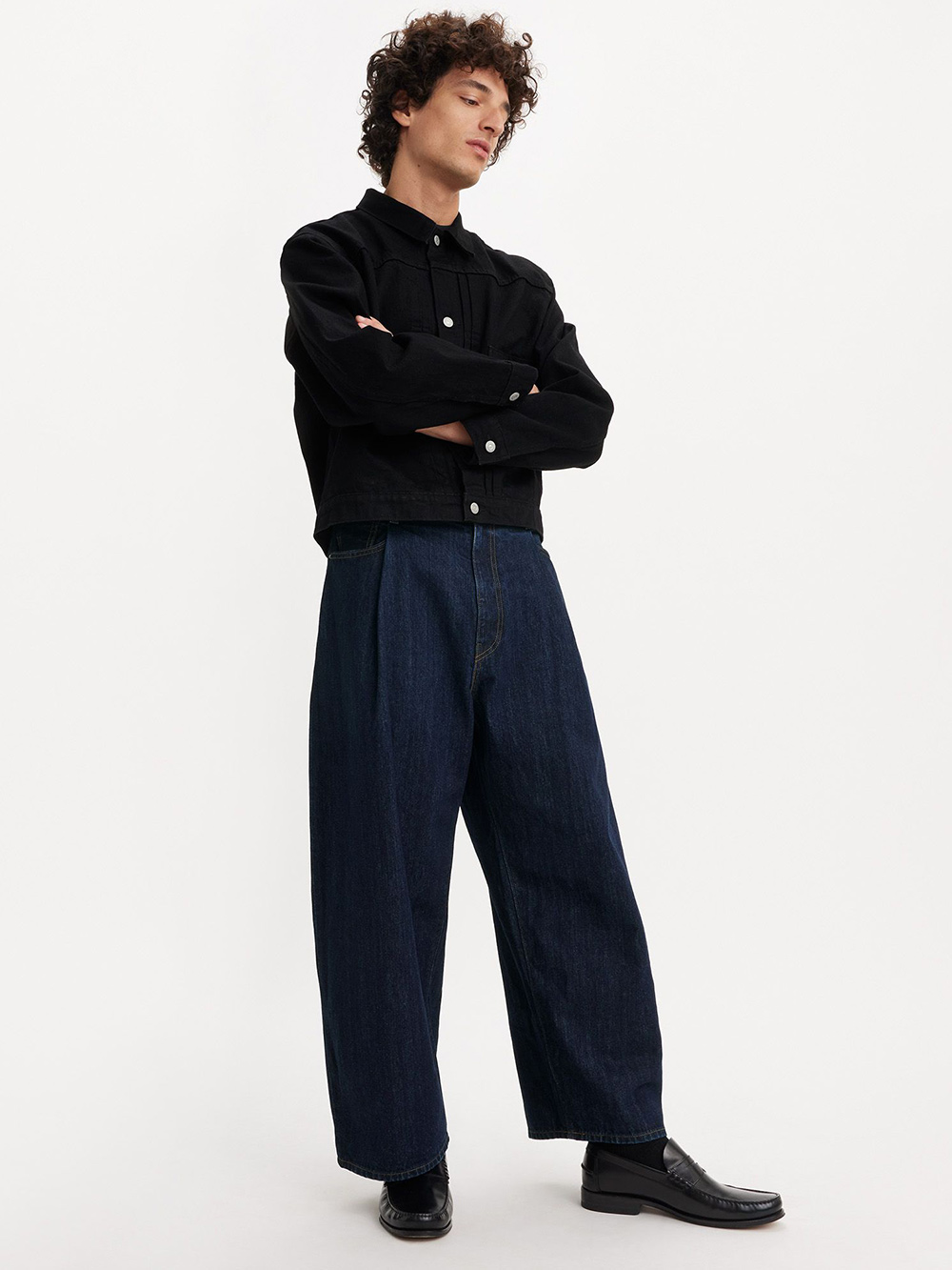 Levi's リーバイス W34インチ WIDE PLEAT CROP ブラックジーンズ