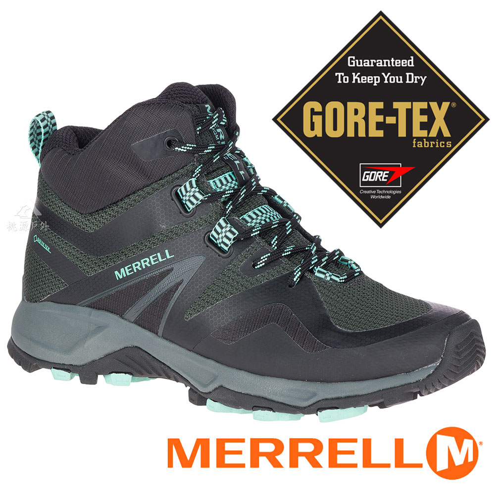 Merrell 美國 Mqm女gore Tex中筒多功能健行鞋 黑 薄荷綠 034256 功能鞋 多功能鞋 休閒鞋 登山鞋 高筒 露營 登山 戶外 桃源戶外登山露營旅遊用品店