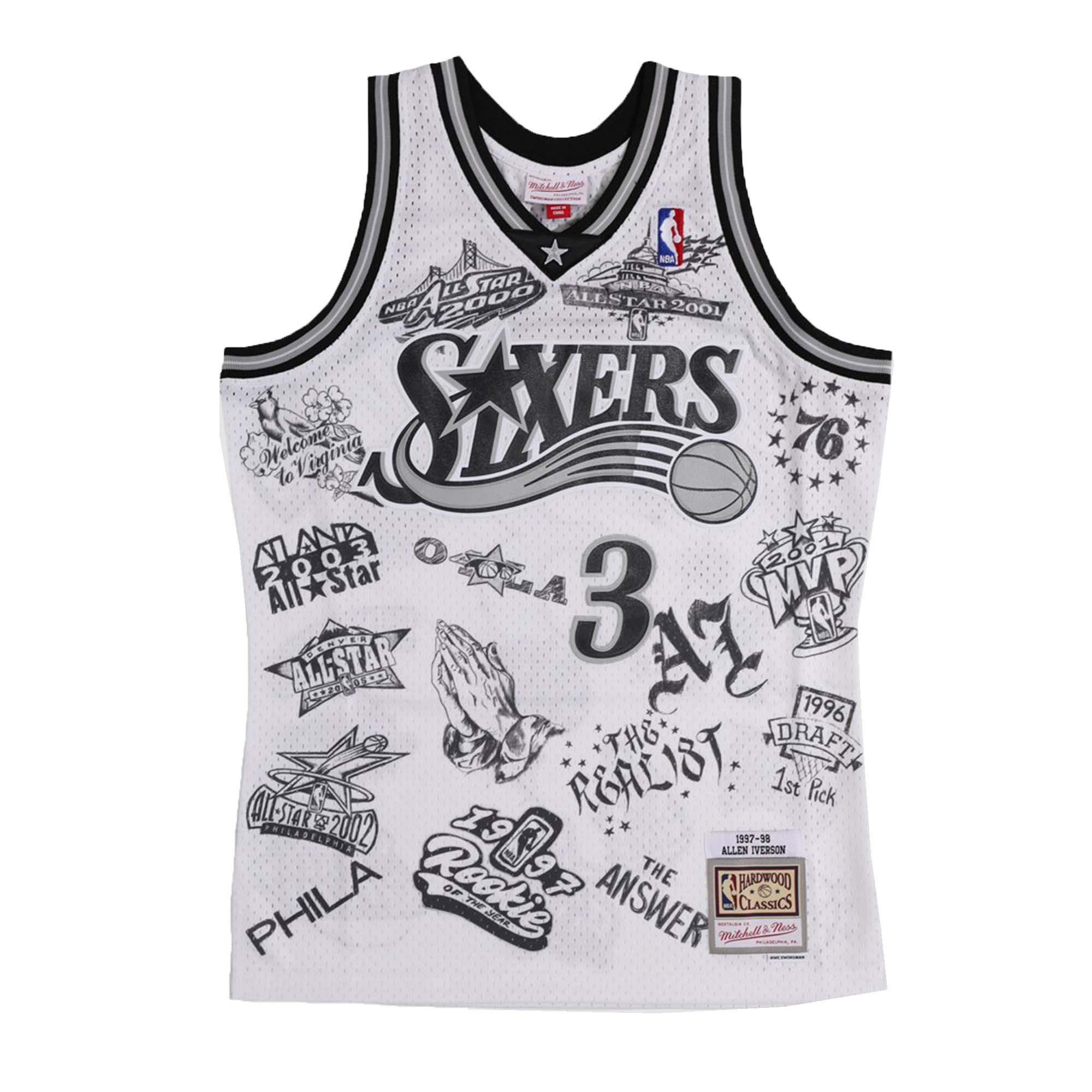 Mitchell & Ness NBA Ai World Tour Swingman Philadelphia 76ers Jersey - White SMJYDX21038-P76WHIT US XXL