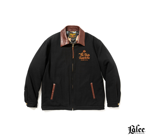 Calee Embroidery Leather Collar Wool Sports Type Jacket皮革毛料標語刺繡夾克