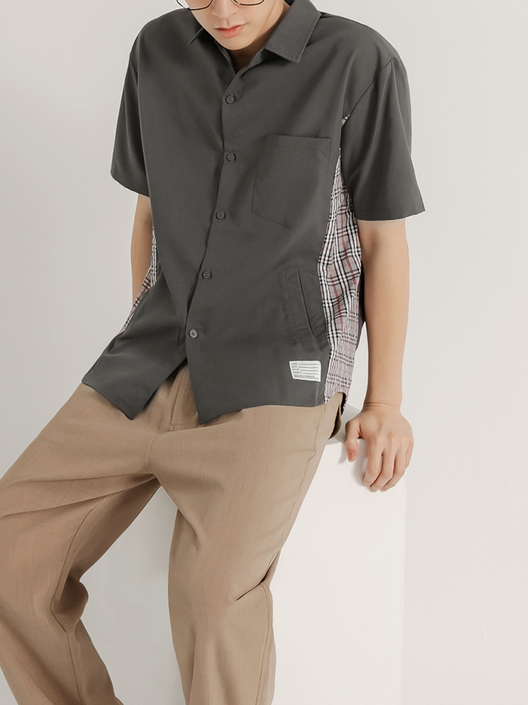 StoryWear - 拼接短袖襯衫 - 藍薄 Oversized Short Sleeve Shirt main image 0