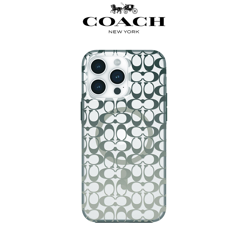 COACH】iPhone 15 Pro Max MagSafe 精品手機殼軍綠經典大C_廠商直送