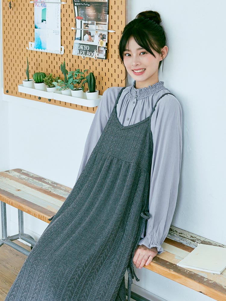 ［特價$79→$69］基礎短版2way領口螺紋長袖上衣