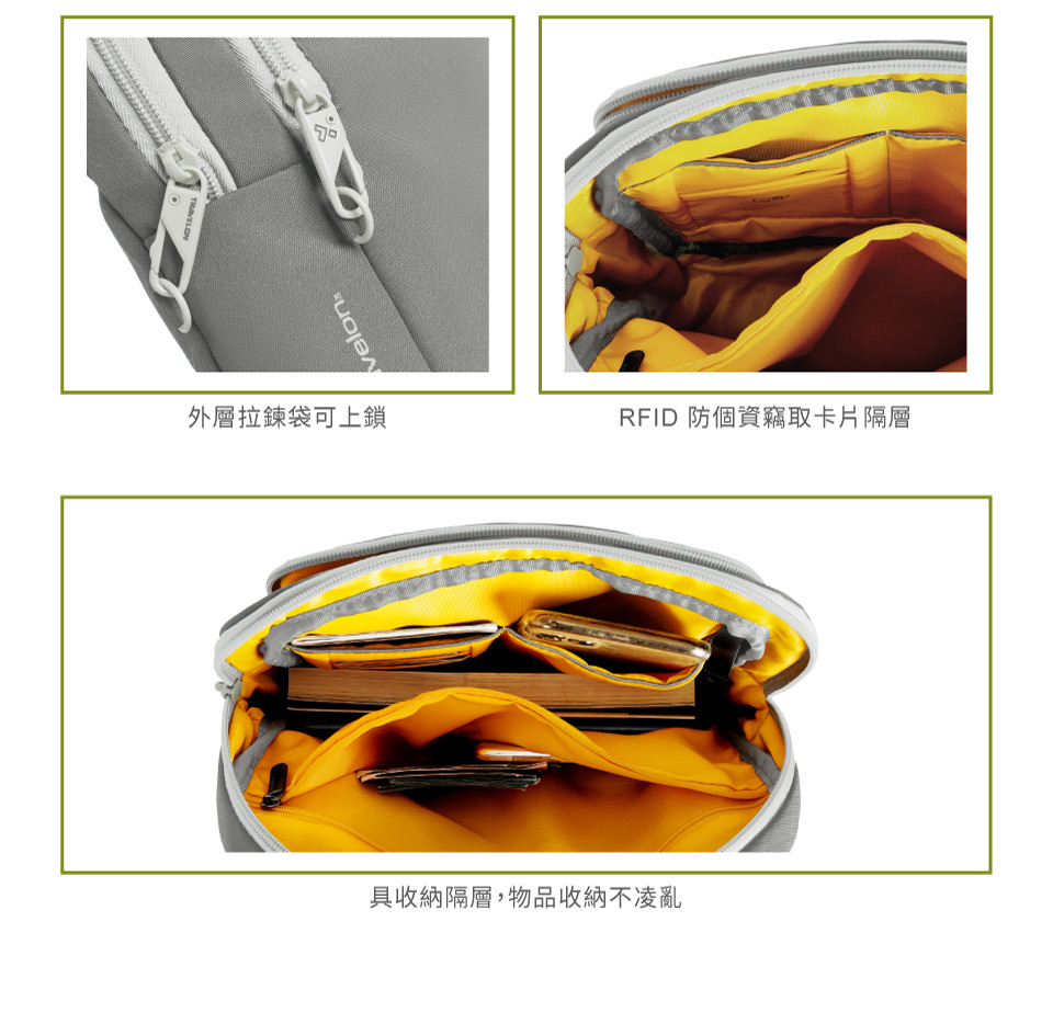 velon外層拉鍊袋可上鎖RFID 防個資竊取卡片隔層具收納隔層,物品收納不凌亂