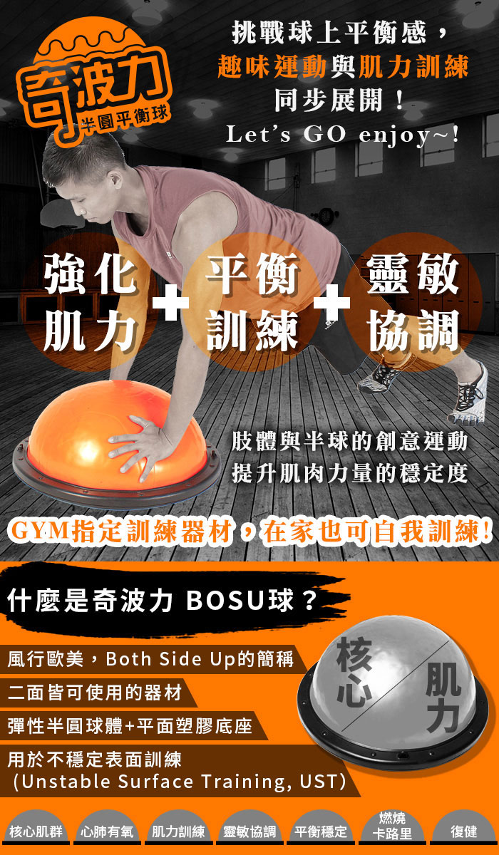 奇波力專業半圓平衡球(BOSU球/博速球/balance step)Funsport