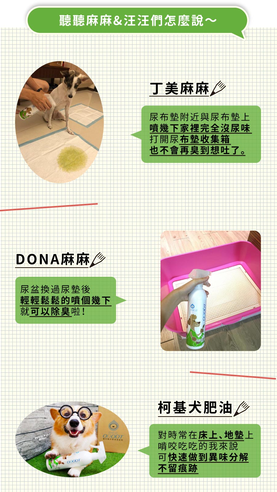 <p style="font-weight: 400"><b>居家清潔系列</b></p> <p style="font-weight: 400"><b>臭味滾 除臭抑菌噴霧</b></p> <p style="font-weight: 400"><b>添加柿子萃取物，除臭裡升級</b></p> <p style="font-weight: 400"></p> <p style="font-weight: 400">主要成份：純水、界面活性劑、抑菌劑。</p> <p style="font-weight: 400"></p> <p style="font-weight: 400">特色功效</p> <p style="font-weight: 400"><b>★無香精</b><b> </b><b>不傷毛孩嗅覺</b></p> <p style="font-weight: 400">⚠香精、漂白水餘味過於刺激毛孩嗅覺</p> <p style="font-weight: 400"><b>無色無味，使用分解除臭</b><b> </b><b>非香味覆蓋</b></p> <p style="font-weight: 400"></p> <p style="font-weight: 400"><b>★</b><b>30</b><b>秒快速消除臭味</b></p> <p style="font-weight: 400">即刻救援！輕鬆生理</p> <p style="font-weight: 400"><b>30秒快速分解異味尿味</b></p> <p style="font-weight: 400"></p> <p style="font-weight: 400"><b>★除臭</b><b>抑菌防黴一次搞定</b></p> <p style="font-weight: 400">SGS檢驗證明抑菌防黴</p> <p style="font-weight: 400"><b>保護毛孩與家人</b></p> <p style="font-weight: 400"></p> <p style="font-weight: 400"><b>★大範圍</b><b>噴頭</b></p> <p style="font-weight: 400">水霧細緻大範圍噴頭</p> <p style="font-weight: 400"><b>迅速滲透臭源</b></p> <p style="font-weight: 400"></p> <p style="font-weight: 400">用途廣泛</p> <p style="font-weight: 400">尿墊、貓砂盆、衣物、沙發、地板、外出籠、床墊、寵物床</p> <p style="font-weight: 400"></p> <p style="font-weight: 400">使用方式</p> <p style="font-weight: 400">直接噴往臭味來源（尿味、異味）</p> <p style="font-weight: 400">等待30秒讓其自然風乾即可</p> <p style="font-weight: 400">依臭味範圍與程度增加按壓次數</p> <p style="font-weight: 400"> ⚠不含香精，對空氣噴無效</p> <p style="font-weight: 400"></p> <p style="font-weight: 400">注意事項：請勿與其他洗潔產品混用，以免影響產品使用效果。</p> <p style="font-weight: 400"></p> <p style="font-weight: 400">※圖片只供參考，一切以實物為準。</p>
