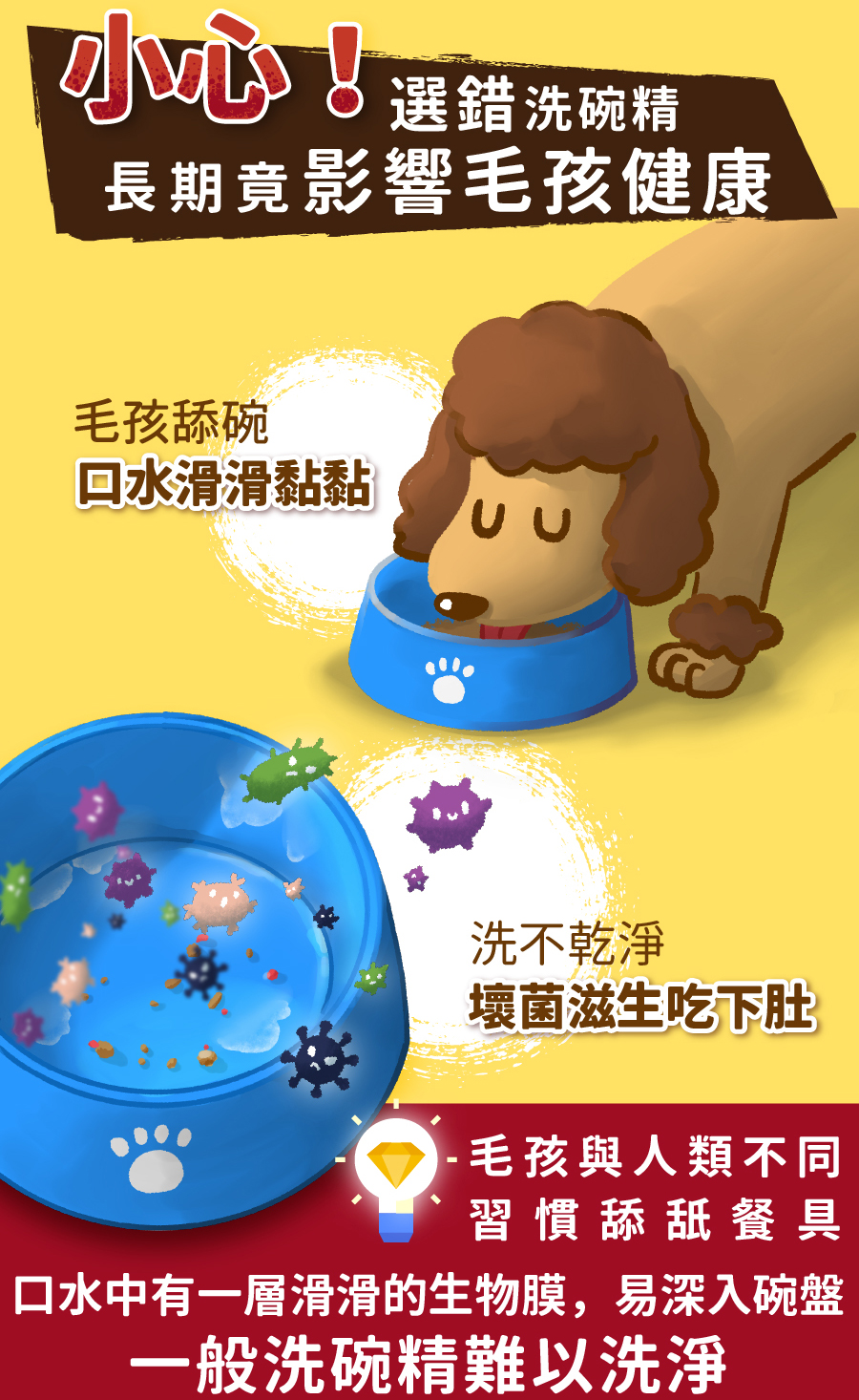 <p style="font-weight: 400"><b>居家清潔系列</b></p>
<p style="font-weight: 400"><b>臭味滾</b><b> </b><b>食器洗滌劑</b></p>
<p style="font-weight: 400"><b>無香精／分解口水／細小分子／潤膚成份</b></p>
<p style="font-weight: 400">
<p style="font-weight: 400">目前寵物以鮮食及飼料為主，盛裝於食器內，油脂容易堆積在容器的孔隙內，不易察覺，</p>
<p style="font-weight: 400">進而滋生大腸桿菌和金黃色葡萄球菌，影響毛孩健康。</p>
<p style="font-weight: 400">飼主們可以使用能徹底洗淨的臭味滾食器洗滌劑，照顧寵物的健康。</p>
<p style="font-weight: 400"><b>主要成份：</b>純水、棕櫚油、椰子油、界面活性劑、抑菌劑。</p>
<p style="font-weight: 400">
<p style="font-weight: 400"><b>特色功效</b></p>
<p style="font-weight: 400"><b>★</b><b>無香精 不傷毛孩嗅覺</b></p>
<p style="font-weight: 400">保護寵物嗅覺 照顧毛孩健康</p>
<p style="font-weight: 400">無添加茶樹及柑橘等有害毛孩成份</p>
<p style="font-weight: 400">洗滌餐具後用清水沖洗即可</p>
<p style="font-weight: 400">
<p style="font-weight: 400"><b>★</b><b>分解口水黏液</b></p>
<p style="font-weight: 400">專門針對分解寵物黏膩口水所設計</p>
<p style="font-weight: 400">擺脫餐具的滑溜黏膩感</p>
<p style="font-weight: 400">
<p style="font-weight: 400"><b>★細小分子</b></p>
<p style="font-weight: 400">食器洗潔劑的細小分子能夠</p>
<p style="font-weight: 400">深入孔隙溶解並清除碗盤的陳年油垢</p>
<p style="font-weight: 400"><b> </b></p>
<p style="font-weight: 400"><b>★添加潤膚因子</b></p>
<p style="font-weight: 400">照顧飼主手部肌膚，滋潤不傷手。</p>
<p style="font-weight: 400">
<p style="font-weight: 400"><b>清潔原理</b></p>
<p style="font-weight: 400">一般洗碗精只能清除食器表面，無法深入孔隙。時間一久便會滋生細菌，影響毛孩健康。</p>
<p style="font-weight: 400">l  他牌洗潔精</p>
<p style="font-weight: 400">l  臭味滾食器洗滌劑</p>
<p style="font-weight: 400">l  洗滌方式</p>
<p style="font-weight: 400">l  食器洗滌劑分子較小，深入孔隙中做分解達到清潔</p>
<p style="font-weight: 400"><b>適用範圍</b></p>
<p style="font-weight: 400">塑膠及鐵製碗盤、沾有口水的塑膠玩具等。</p>
<p style="font-weight: 400">
<p style="font-weight: 400"><b>使用方式</b></p>
<p style="font-weight: 400">直接沾於菜瓜布、海綿等食品清洗工具上使用。</p>
<p style="font-weight: 400"><b>注意事項：</b>請勿與其他洗潔產品混用，以免影響產品使用效果。</p>
<p style="font-weight: 400">※圖片只供參考，一切以實物為準。</p>
<p style="font-weight: 400">