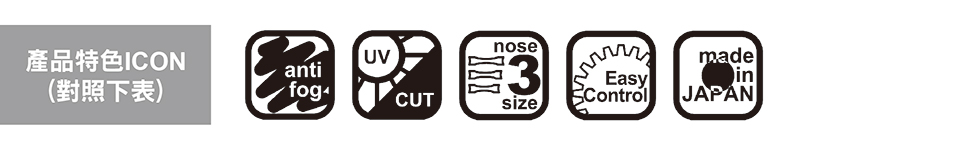 產品特色ICONanti(對照下表)UVnose3CUTsizeEasymadeinControl JAPAN