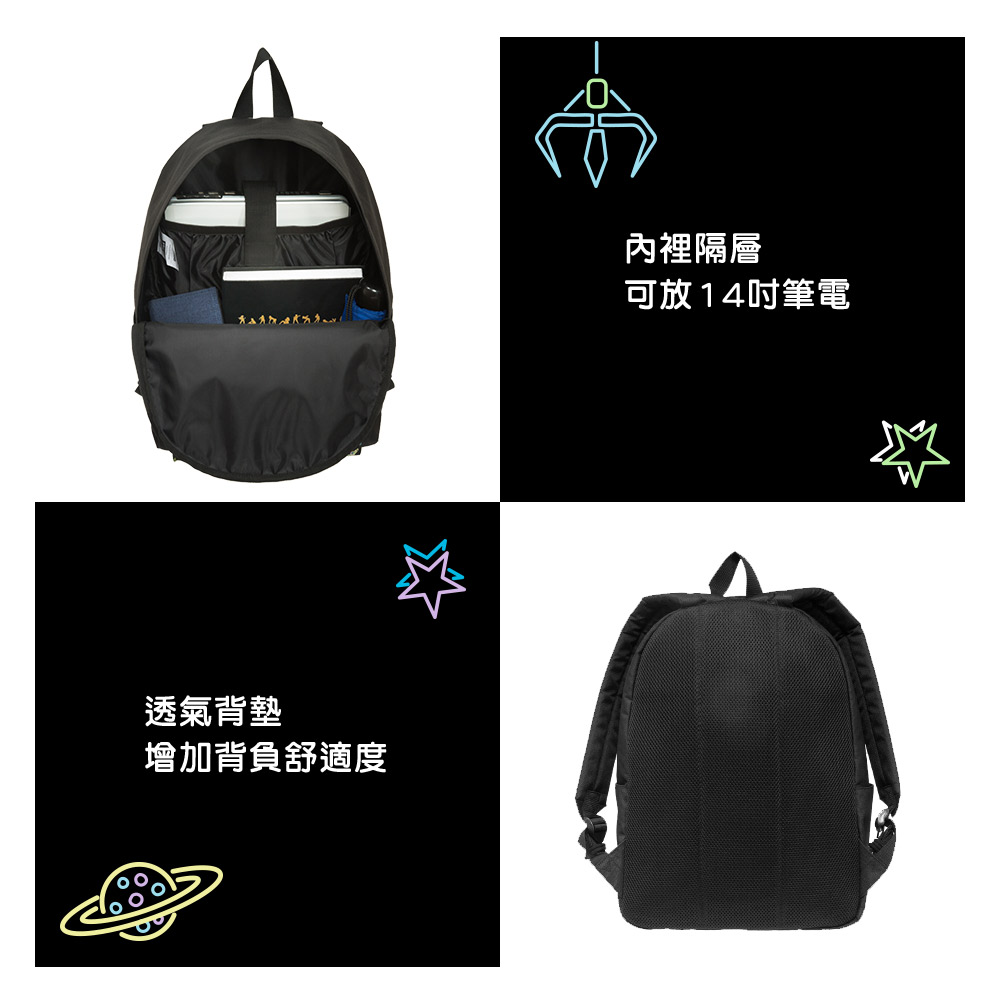 【OUTDOOR】DISNEY聯名款霓虹三眼怪系列後背包-黑色 ODDY21A01BK