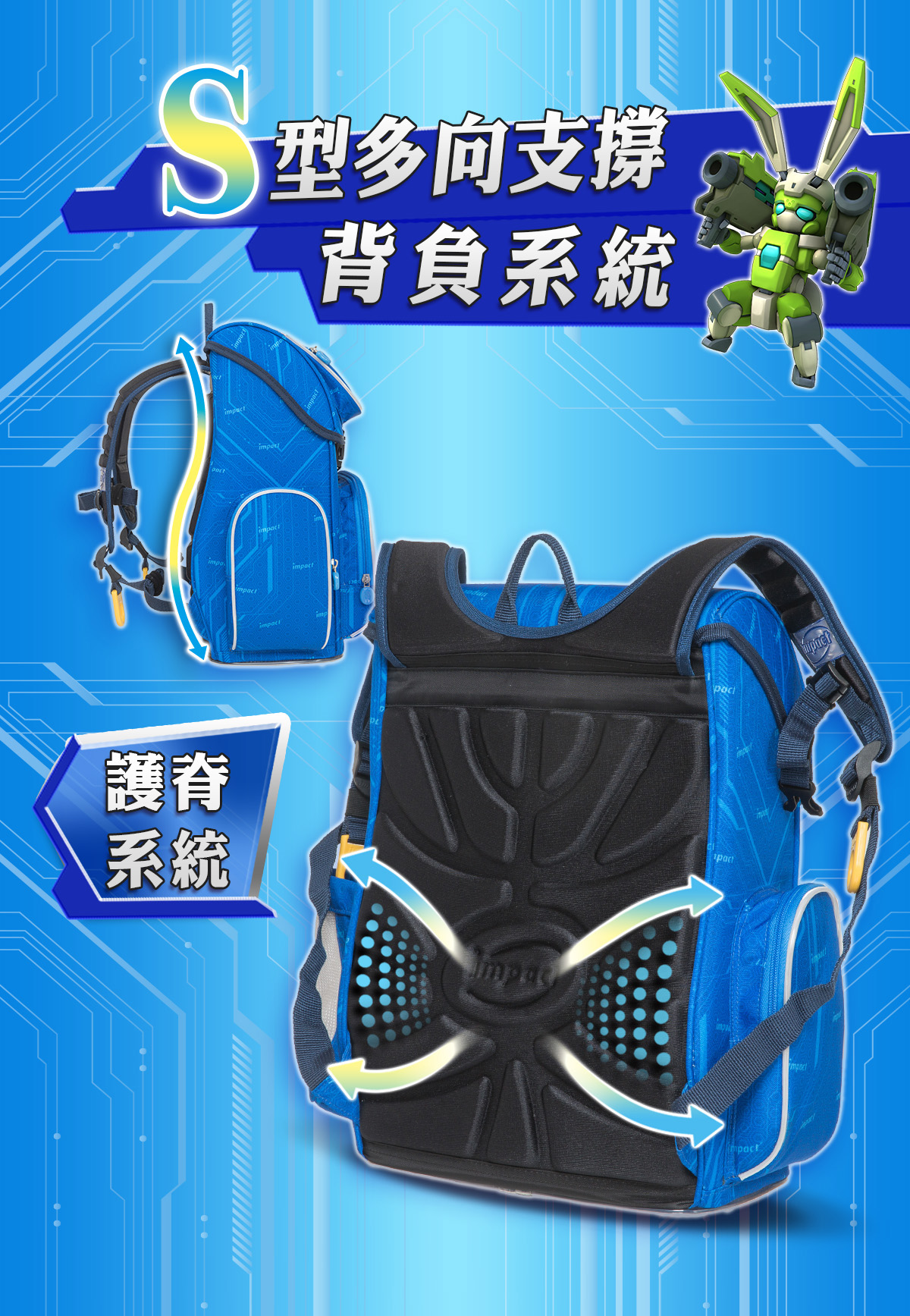 【IMPACT】怡寶懸浮磁扣新世代標準型護脊書包-機甲英雄 IMHR706RB 【IMPACT】怡寶懸浮磁扣新世代標準型護脊書包-機甲英雄 IMHR706RB