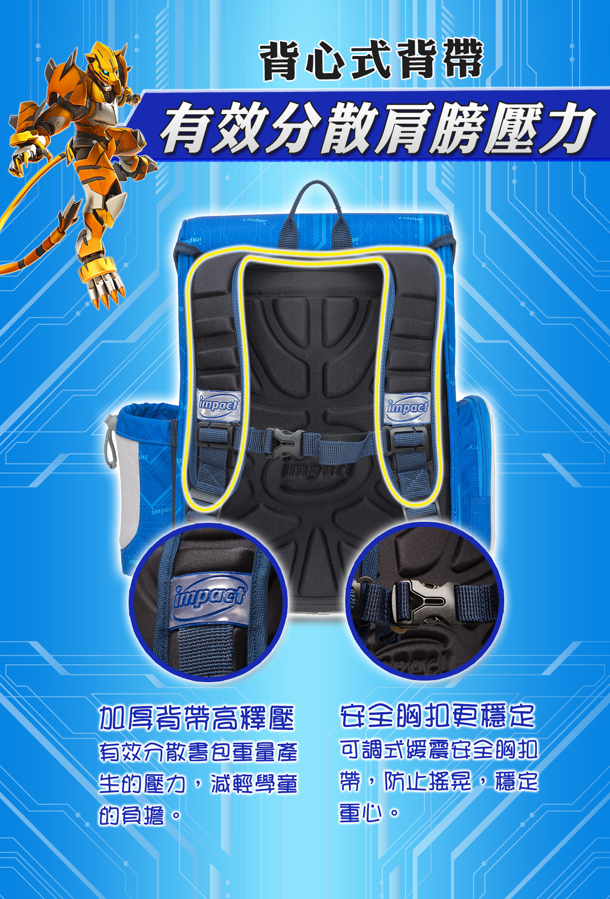 【IMPACT】怡寶懸浮磁扣新世代標準型護脊書包-機甲英雄 IMHR706RB 【IMPACT】怡寶懸浮磁扣新世代標準型護脊書包-機甲英雄 IMHR706RB