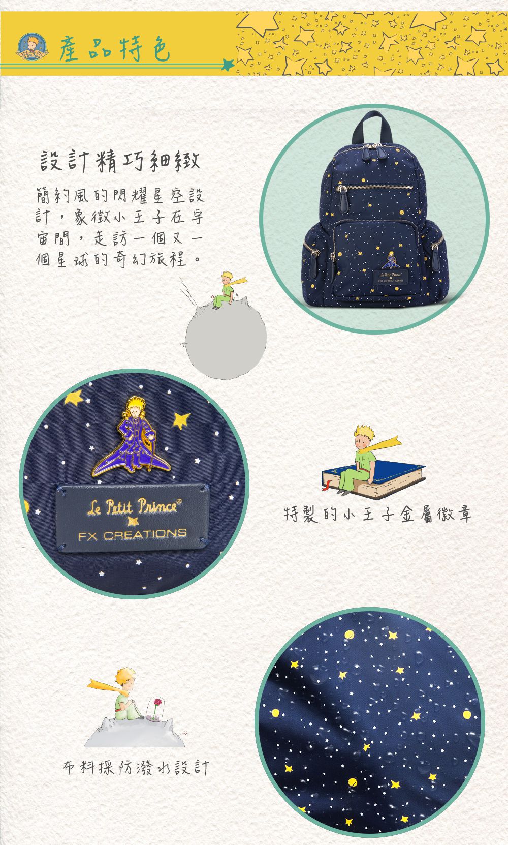 【小王子Le Petit Prince聯名款】閃耀星空系列 後背包(小)-星空藍 LPP76200-98