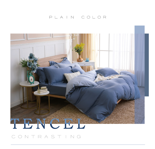 鴻宇 HongYew - 雙人床包枕套組/ 天絲300織 / 素色 天絲 萊賽爾-波納藍