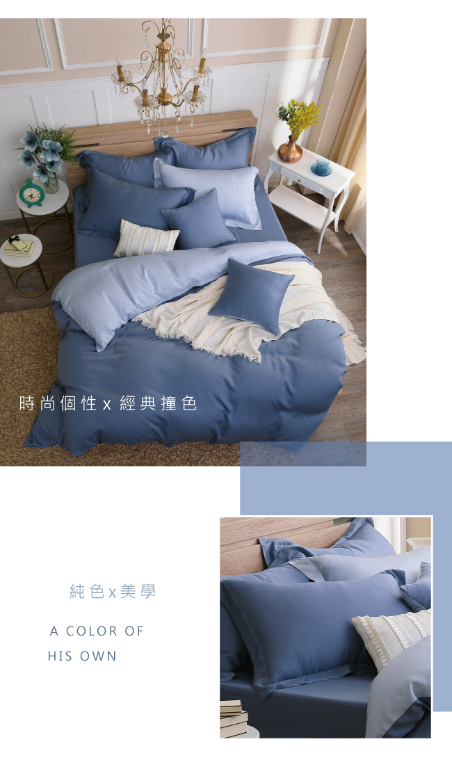 鴻宇 HongYew - 雙人床包枕套組/ 天絲300織 / 素色 天絲 萊賽爾-波納藍