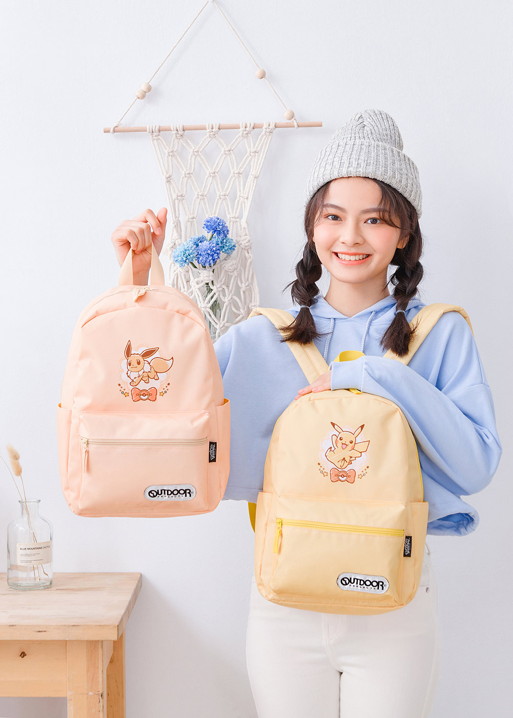 【OUTDOOR】寶可夢Pokemon-手繪風伊布後背包-奶茶色 ODGO21B01BE