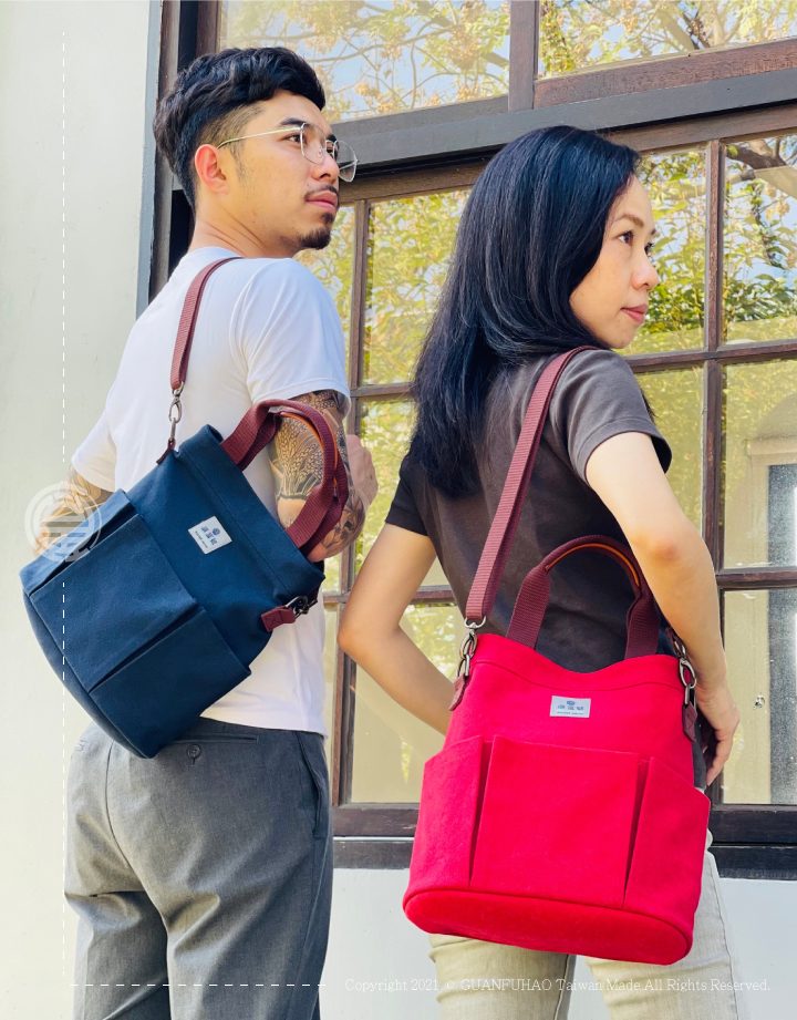 Guangfu canvas bag gift round curve bucket bag side backpack - Messenger Bags & Sling Bags - Cotton & Hemp