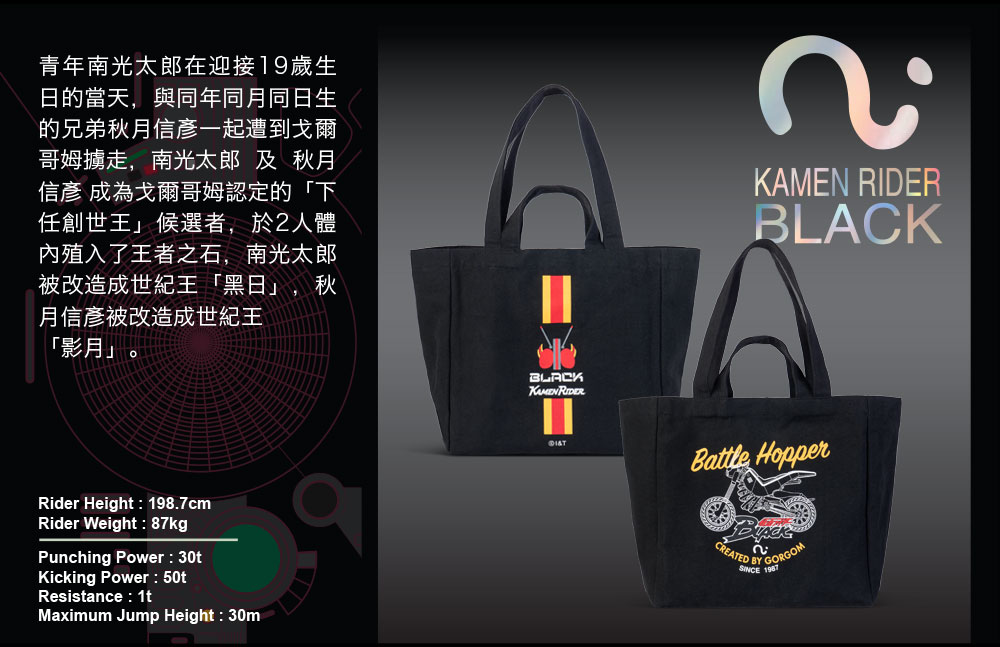 【假面騎士】BLACK 黑日 帆布袋 #黑 KMR76341-01