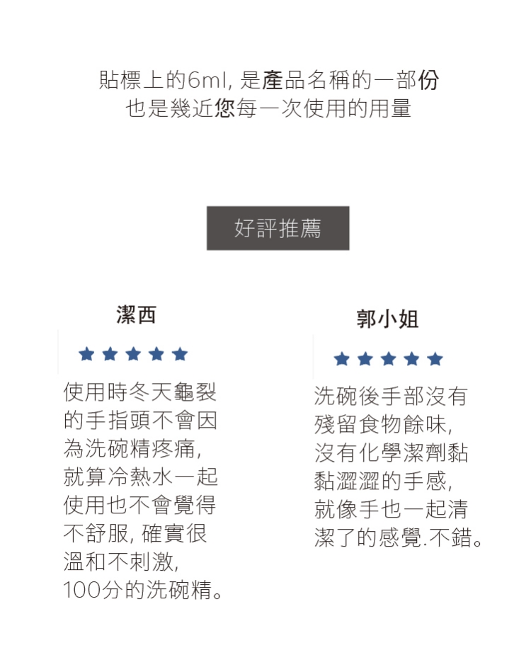 6ml濃縮護手洗碗精 溫和 天然成分 護手 不乾澀