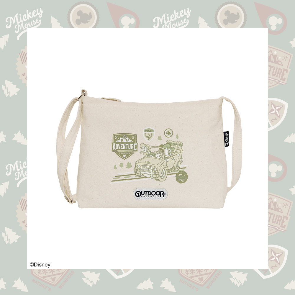 【OUTDOOR】迪士尼Disney-米奇與好朋友帆布側背包-米色 ODDY22D07BE