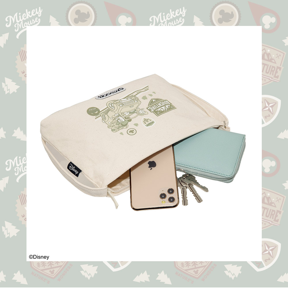 【OUTDOOR】迪士尼Disney-米奇與好朋友帆布側背包-米色 ODDY22D07BE