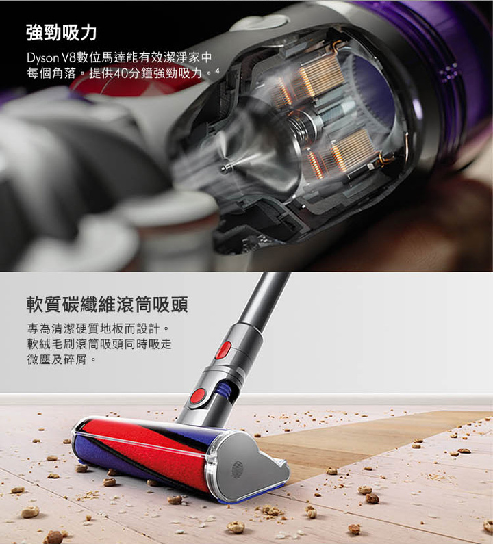 Dyson V8™ Fluffy SV25 無線吸塵器｜送OSTER烤麵包機+LED隙縫吸頭+副廠架〈有點厲害-零卡分期〉Z-104-V8  FLUFFY SV25