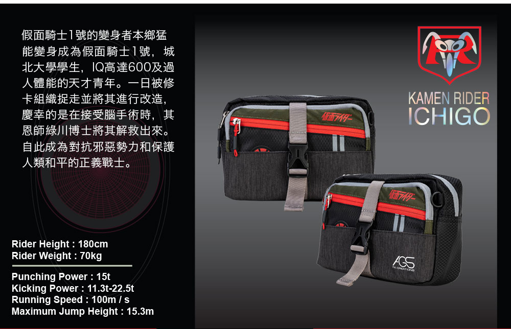 【假面騎士】1號 側背/腰包兩用包 #綠 KMR76383AP-A