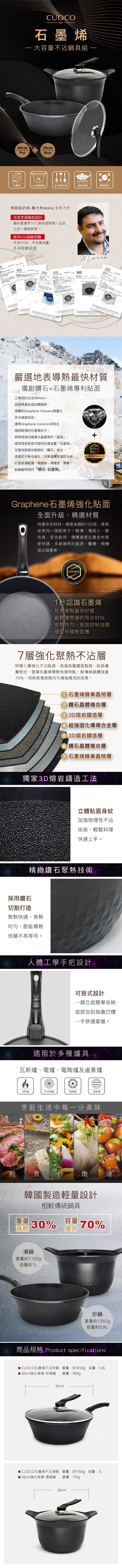 【女王當家】石墨烯大容量不沾2鍋4件組－炒鍋（含蓋）＋湯鍋（含蓋）