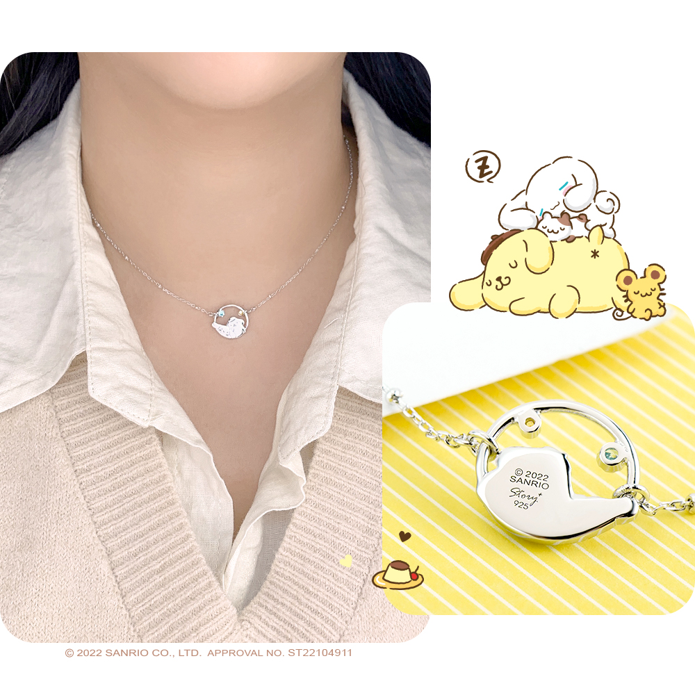 Pudding Dog Xila Friends Series - Pudding Dog Big Ear Dog Friends Sterling Silver Necklace - Necklaces - Sterling Silver Silver