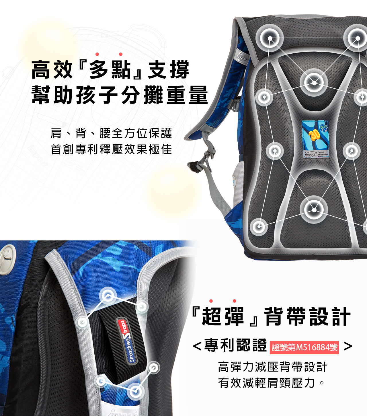 impact 怡寶 - STARAIR系列成長型護脊書包-深藍(IM00303NY)|身高130cm以上適用|精選好禮兩件組(運動襪、筆袋)