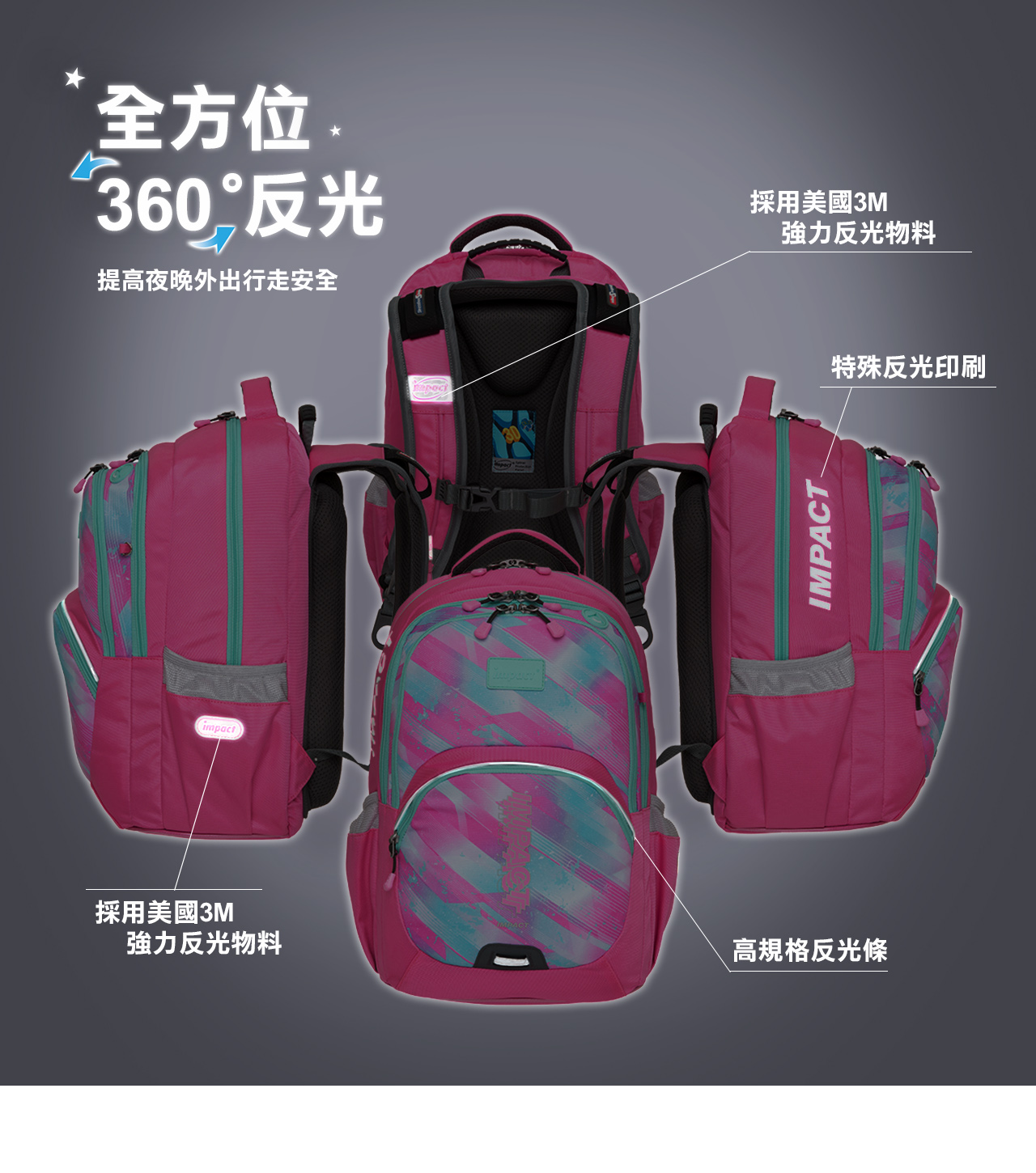 impact 怡寶 - 強化版成長型護脊書包-粉紅(IM00385PK)|身高130cm以上適用|精選好禮兩件組(運動襪、筆袋)