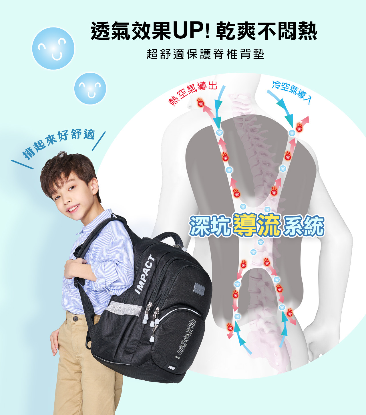 impact 怡寶 - 強化版成長型護脊書包-粉紅(IM00385PK)|身高130cm以上適用|精選好禮兩件組(運動襪、筆袋)