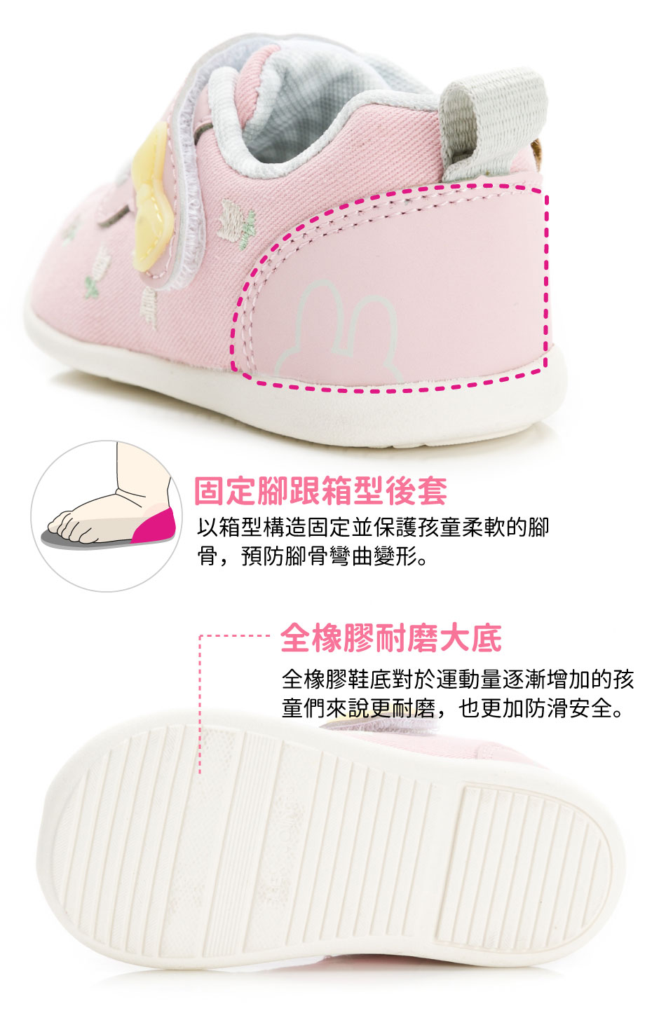 Moonstar日本月星 - 日本Carrot鬱金香粉色兒童機能學步鞋