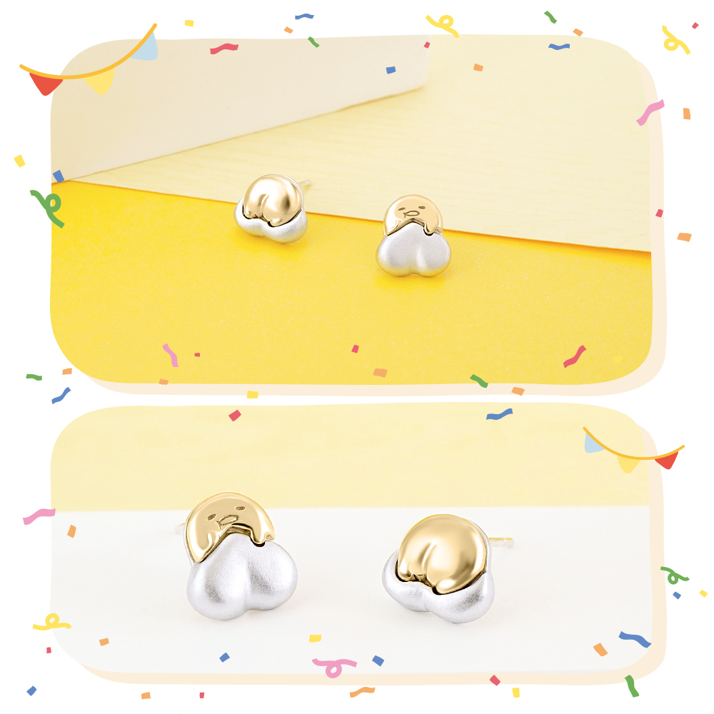 ぐでたま10周年記念シリーズ 卵黄兄弟 非対称スターリングシルバーピアス 誕生日には遅すぎる - ピアス・イヤリング - 金属 ゴールド