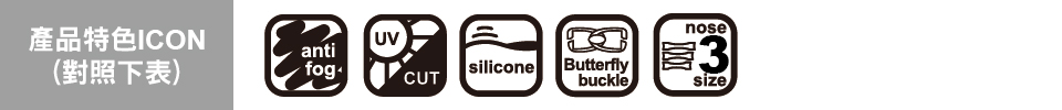 UVnoseCUTsilicone Butterflybucklesize產品特色ICONanti(對照下表)