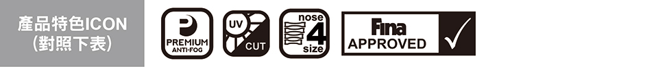 產品特色ICONP(對照下表)PREMIUMANTI-FOGCUTnose4sizeFinaAPPROVED