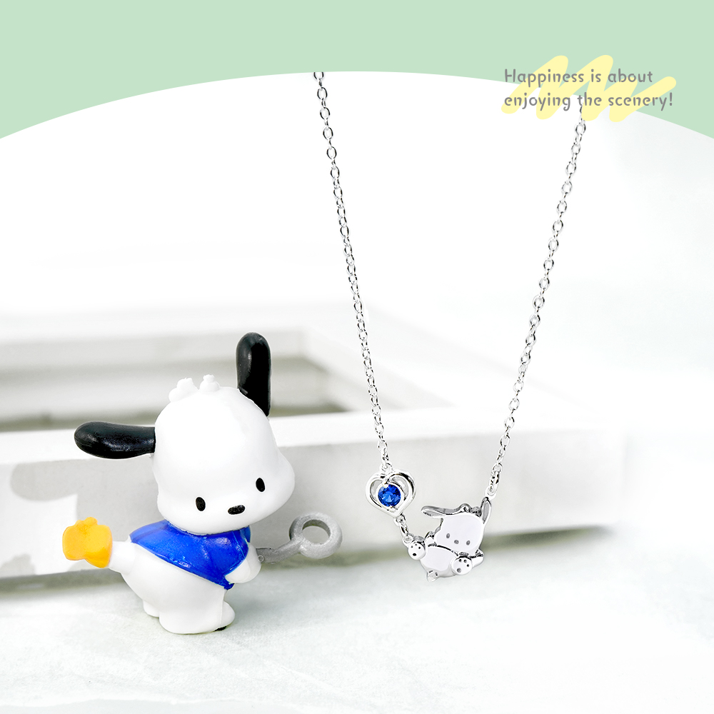 Pochacco classic series-Pachacco dog crystal diamond sterling silver  necklace - Shop STORY ACCESSORY Necklaces - Pinkoi