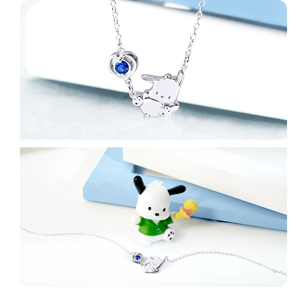 Pochacco classic series-Pachacco dog crystal diamond sterling silver  necklace - Shop STORY ACCESSORY Necklaces - Pinkoi