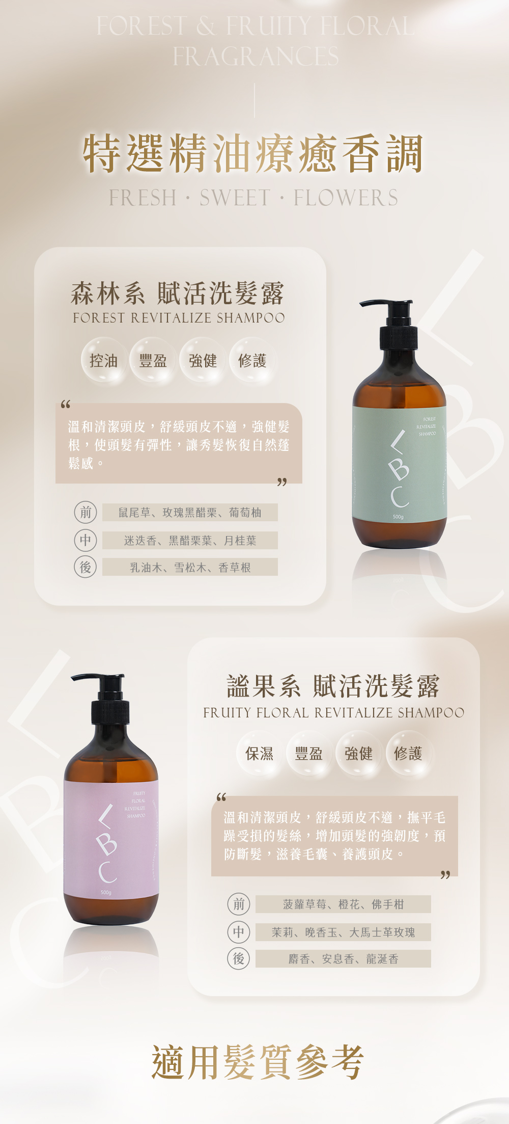 FOREST & FLORALFRAGRANCES特選精油療癒香調FRESH SWEET FLOWERS森林系 賦活洗髮露FOREST REVITALIZE SHAMPOO控油豆 強健 修護溫和清潔頭皮,舒緩頭皮不適,強健髮根,使頭髮有彈性,讓秀髮恢復自然蓬鬆感。FORESTREVITALIZESHAMPOO鼠尾草、玫瑰黑醋栗、葡萄柚迷迭香、黑醋栗葉、月桂葉後乳油木、雪松木、香草根500g謐系 賦活洗髮露FRUITY FLORAL REVITALIZE SHAMPOO保濕 強健 修護豆FRUITYFLORALREVITALIZESHAMPOO溫和清潔頭皮,舒緩頭皮不適,撫平毛躁受損的髮絲,增加頭髮的強韌度,預防斷髮,滋養毛囊、養護頭皮。500g菠蘿草莓、橙花、佛手柑 茉莉、晚香玉、大馬士革玫瑰後麝香、安息香、龍涎香適用髮質參考