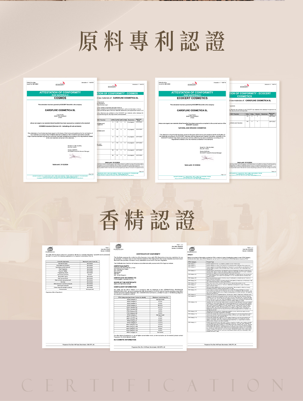ECOCERT原料專利認證ECOCERTATTEST RAW MATERIALSCOSMOS A ECOCERTATION OF CONFORMITY COSMOS CAROLINE COSMETICA ATTESTATION OF CONFORMITY MATERIALSECOCERT CAROLINE COSMETICA SLECOCERTTION OF CONFORMITY ECOCERTCOSMETICS CAROLINE COSMETICA SLNATURAL AND COSMETICS香精認證 OF CONFORMITY the OF THE COSMETIC CERTIFICATION