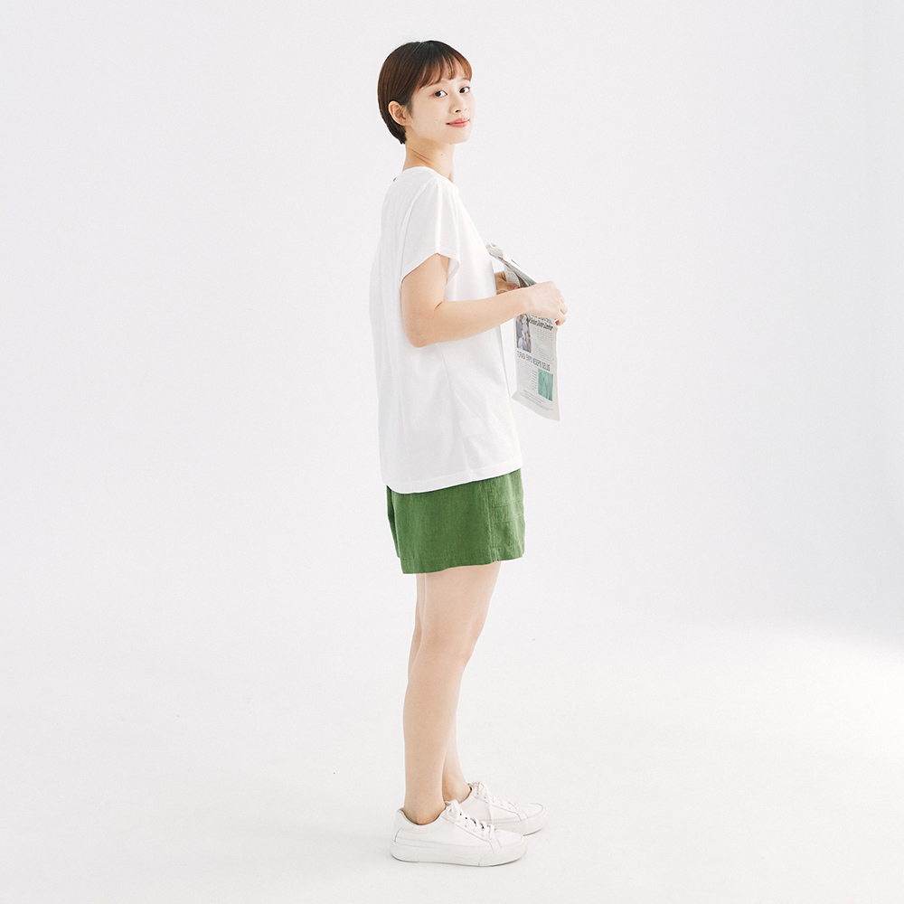 【シンプリーユアーズ】テンセルラミーショーツグリーンF - ショートパンツ レディース - コットン・麻 グリーン