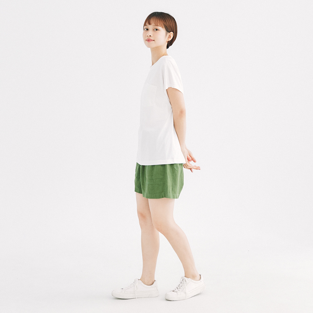 【シンプリーユアーズ】テンセルラミーショーツグリーンF - ショートパンツ レディース - コットン・麻 グリーン
