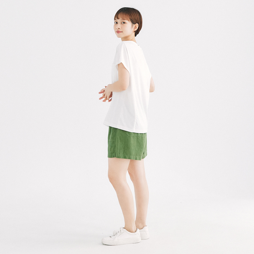 【シンプリーユアーズ】テンセルラミーショーツグリーンF - ショートパンツ レディース - コットン・麻 グリーン