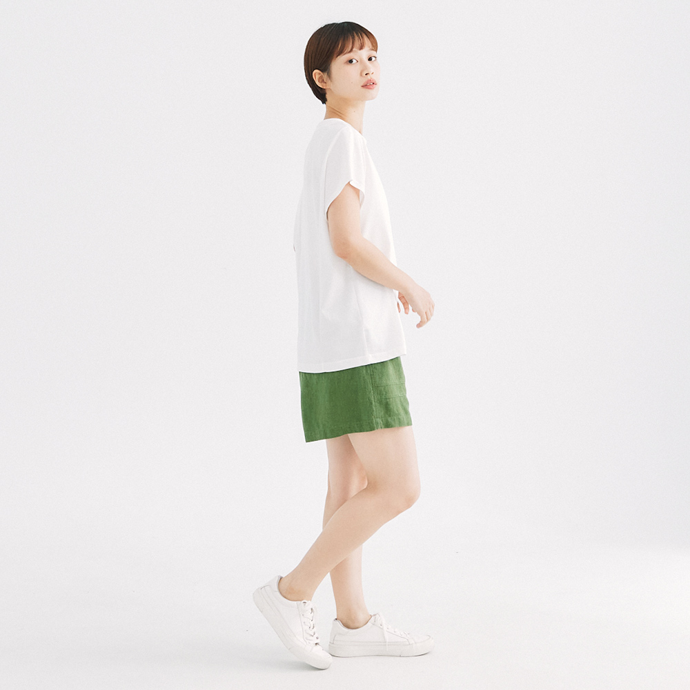 【シンプリーユアーズ】テンセルラミーショーツグリーンF - ショートパンツ レディース - コットン・麻 グリーン