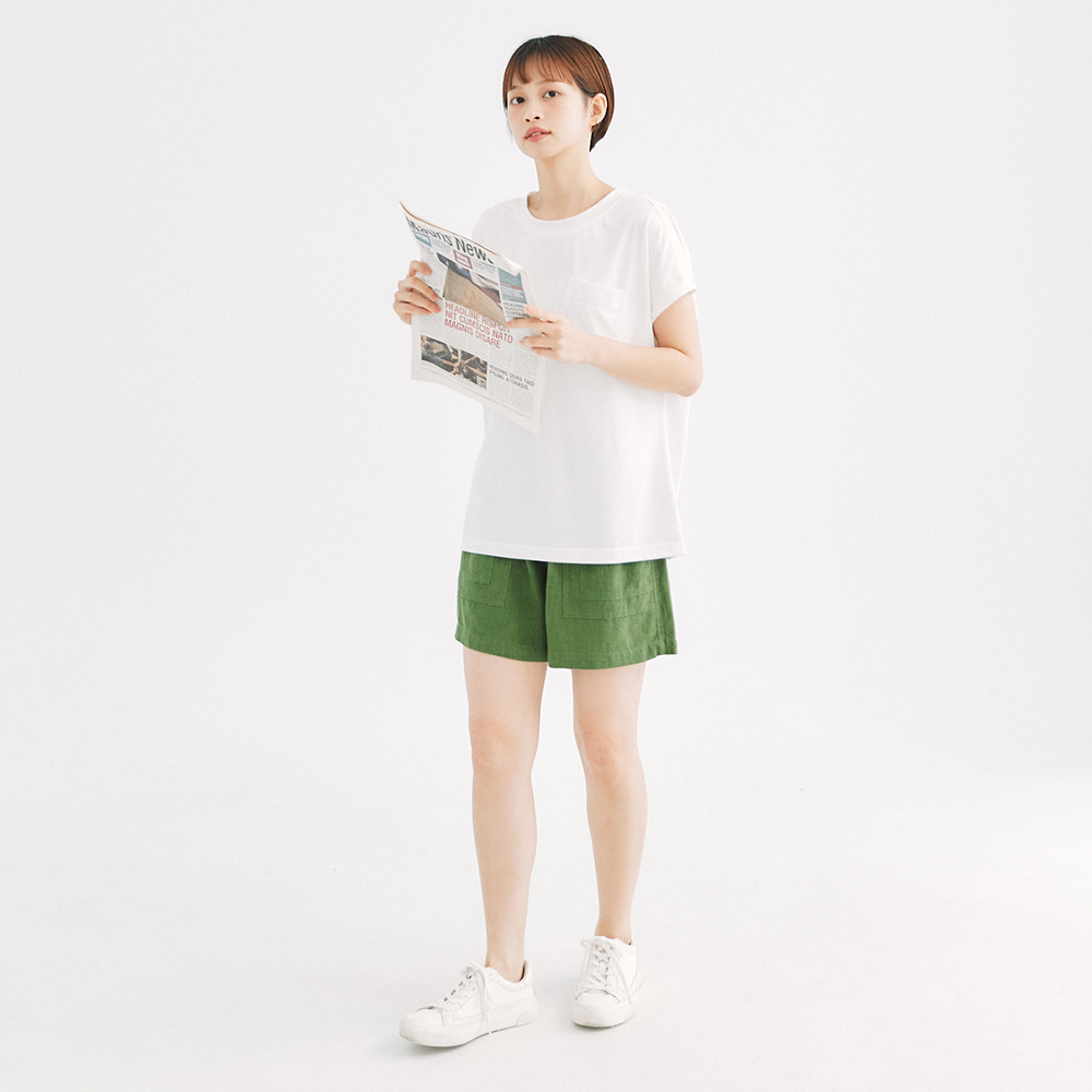 【シンプリーユアーズ】テンセルラミーショーツグリーンF - ショートパンツ レディース - コットン・麻 グリーン