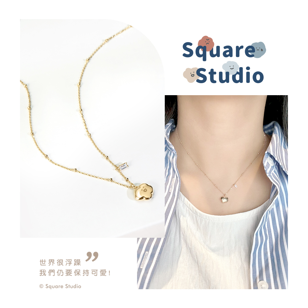 Square Studio Classic Series-Lele Crystal Diamond Sterling Silver Necklace - Necklaces - Sterling Silver Gold