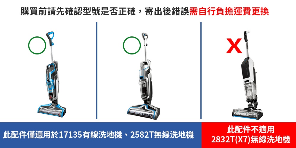 購買前請先確認型號是否正確,寄出後錯誤需自行負擔運費更換此配件不適用此配件僅適用於17135有線洗地機、2582T無線洗地機2832T(X7)無線洗地機