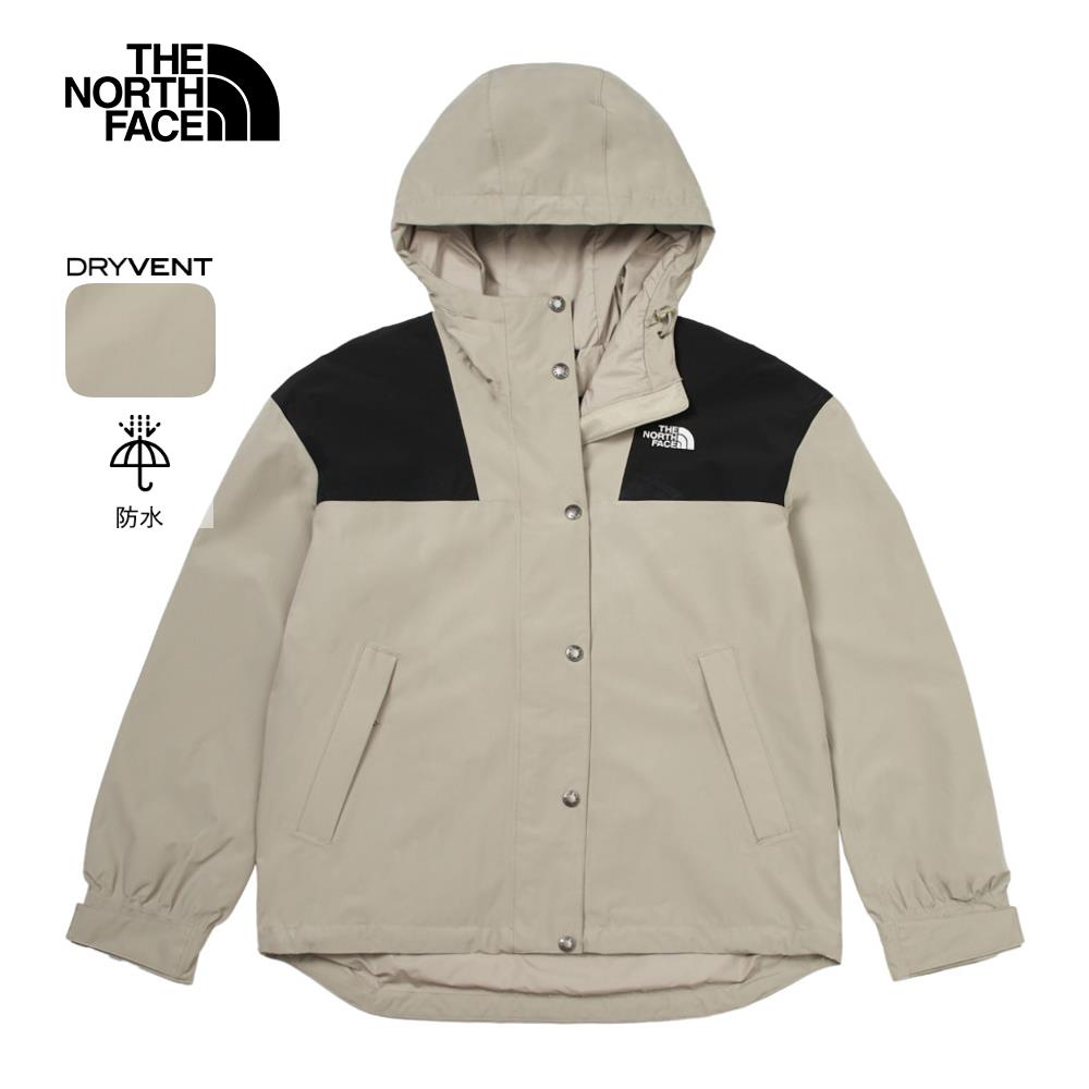 The North Face北面女款灰色防水透氣連帽衝鋒衣｜7QSI5IF