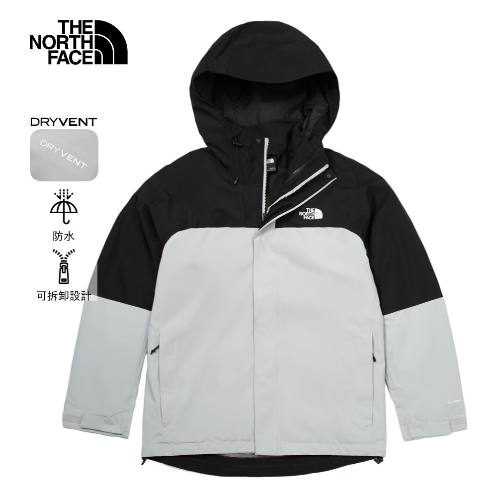 The North Face北面男款灰黑拼接防水透氣連帽抓絨內裡三合一外套｜89ZPC3F